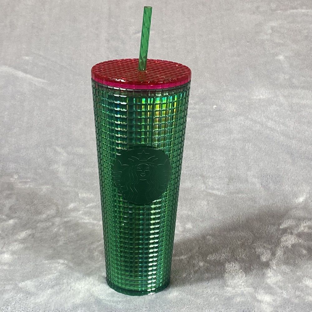 New‎ Starbucks Tumbler Cup Venti 2022 Disco Ombre Watermelon Studded Grid Straw